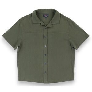 American Giant Horizon Shirt Mens Large Green Jersey Short Sleeve Button Up USA